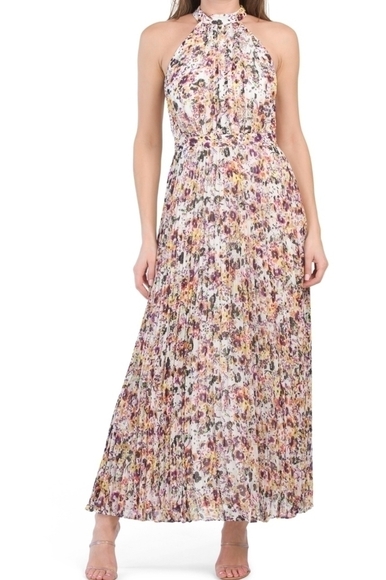 𝅺BETSY Johnson Halter Neck Pleated Maxi Dress - Picture 1 of 4